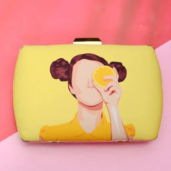Yellow Rectangular Printed Clutch