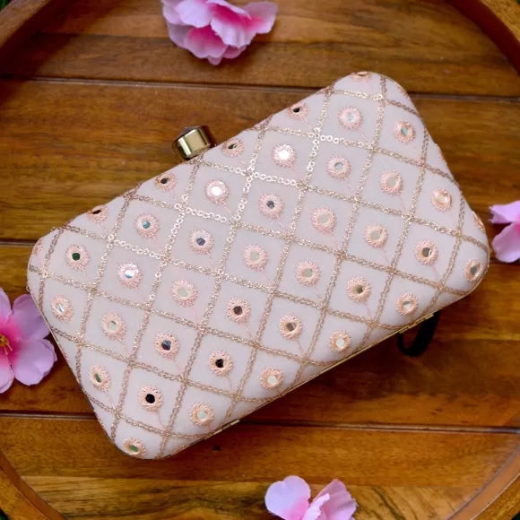 Checks Embroidery Rectangular Clutch