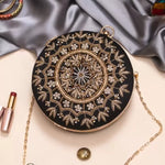 Golden Embroidery Round Clutch bag