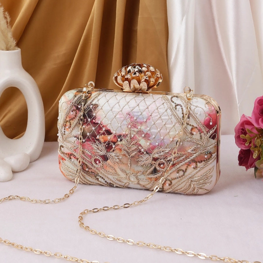 Patterned Threadwork Embroidery Clutch