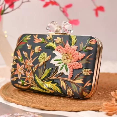 Floral Embroidery Highlight Clutch