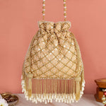 Golden Checks Tassel Potli Bag
