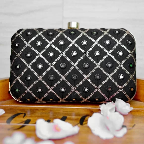 Checks Embroidery Rectangular Clutch