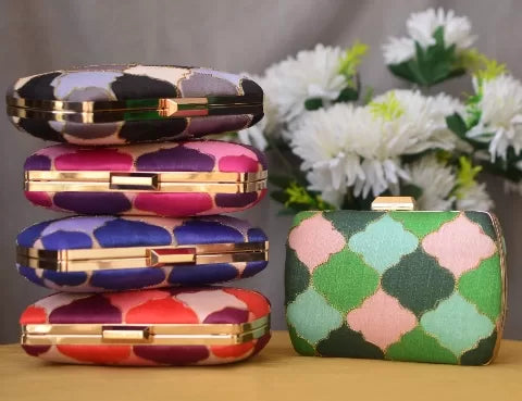 Colorful Zari Print Clutch