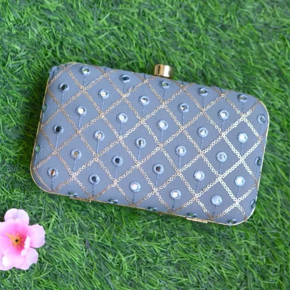 Checks Embroidery Rectangular Clutch