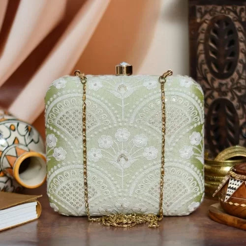 Chikankari Square Clutch