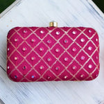 Checks Embroidery Rectangular Clutch