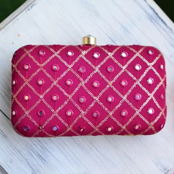 Checks Embroidery Rectangular Clutch