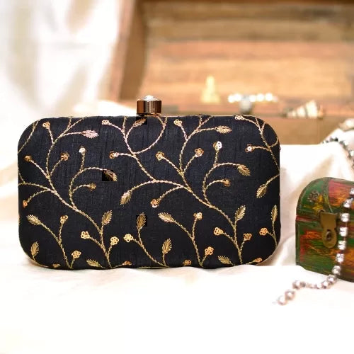 Golden Embroidery Rectangular Clutch