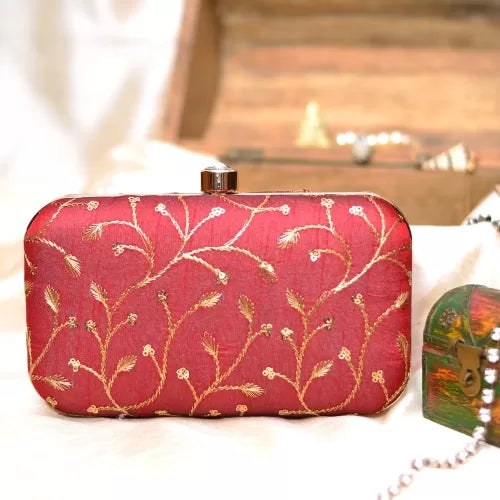 Golden Embroidery Rectangular Clutch