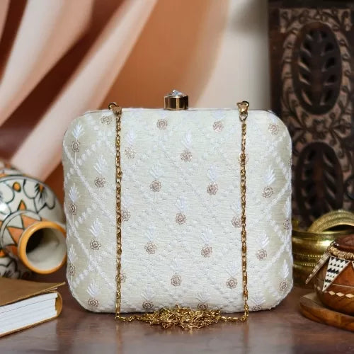 Chikankari Square Clutch