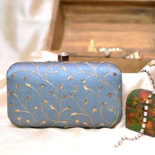 Golden Embroidery Rectangular Clutch