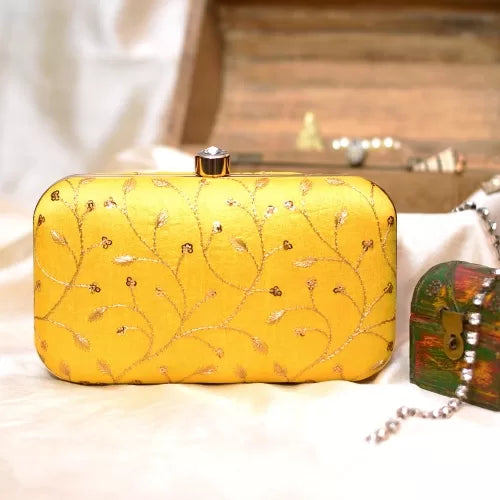 Golden Embroidery Rectangular Clutch