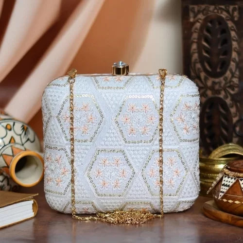 Chikankari Square Clutch