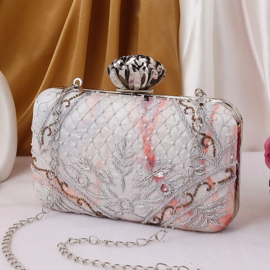 Patterned Threadwork Embroidery Clutch