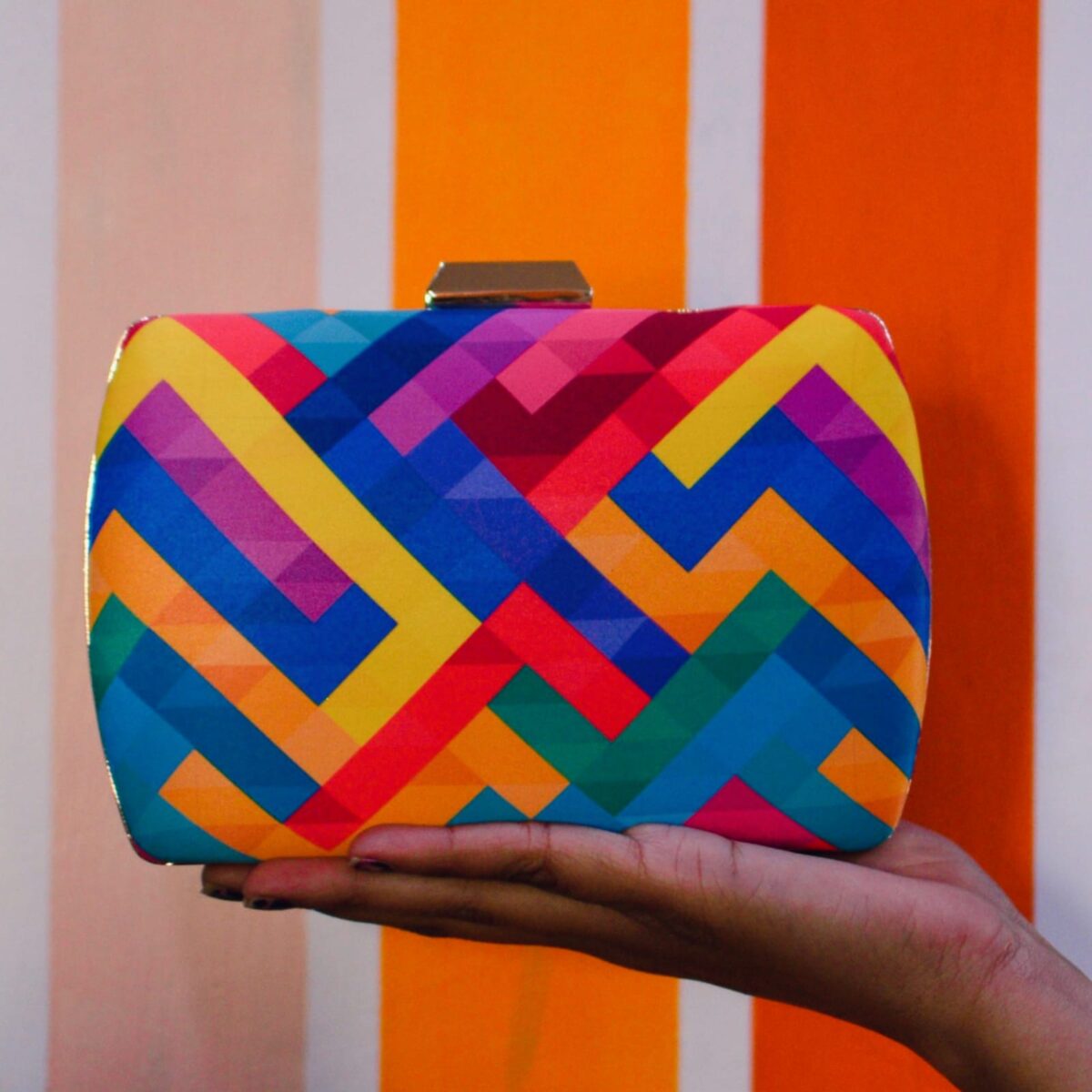 Multi Color Printed Clutch