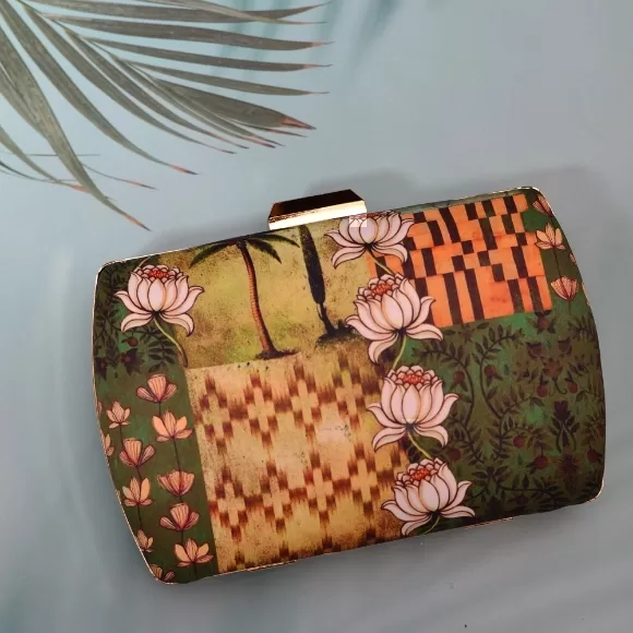 Lotus Rectangular Printed Clutch