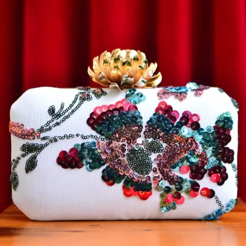 White Sequins Designer Clutch