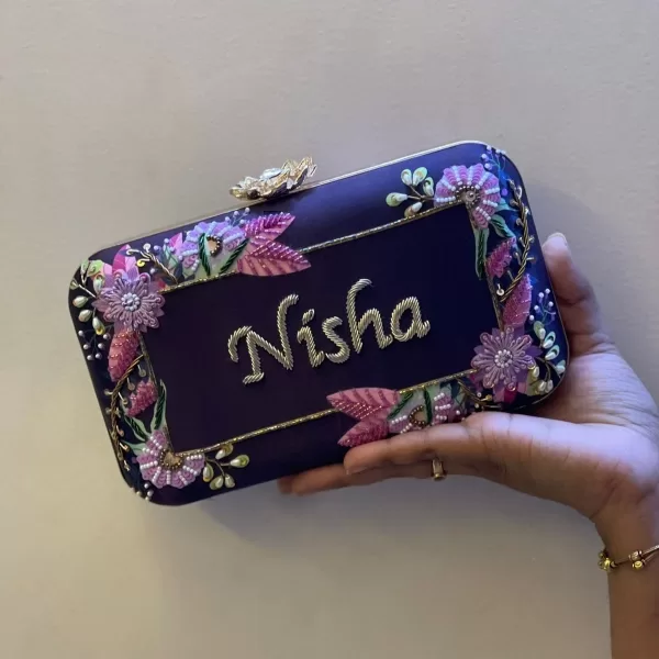 Purple shade Customized embroidery clutch