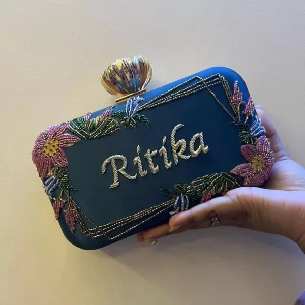 Name Embroidery Clutch Rose Knob