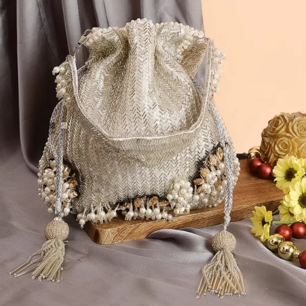 Silver Cutdana Potli Bag