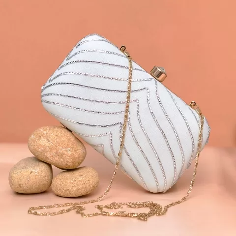 Gota Patti Suede Clutch White