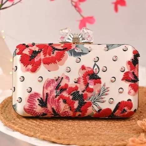 Pale Pink Embroidery Highlight Clutch