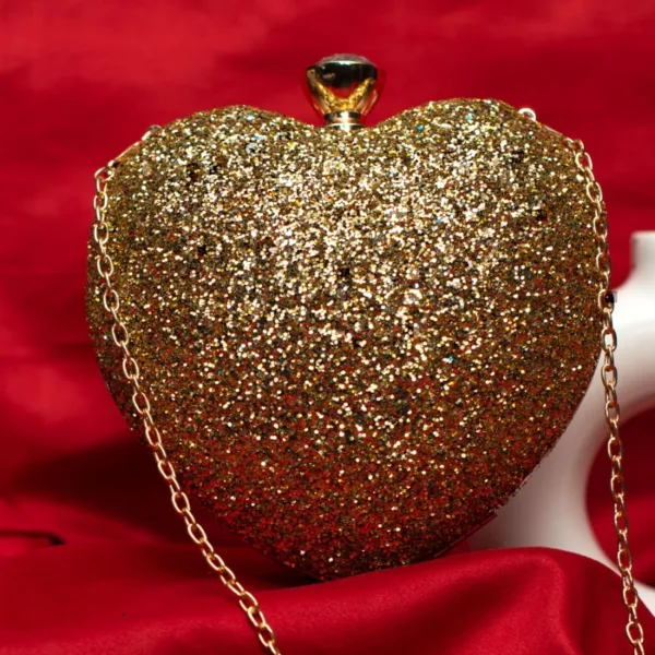 Glitter Heart Clutch Gold