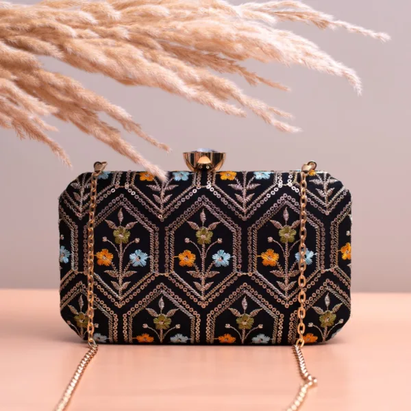 Dark Florals Embroidered Clutch