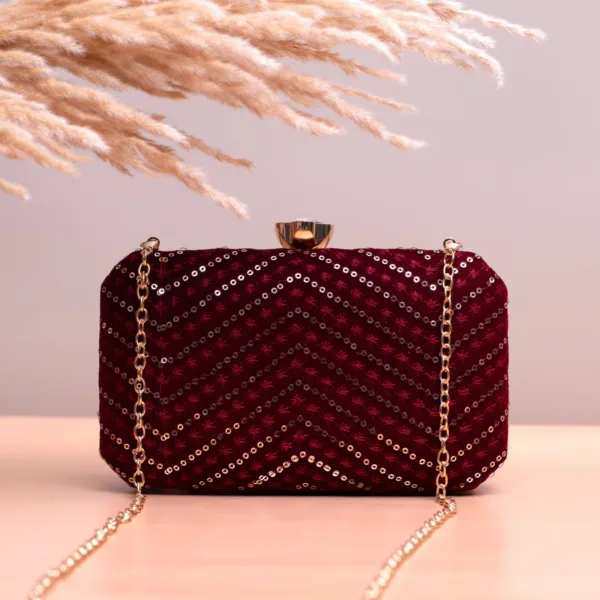 Dazzling Sequin Box Clutch Maroon