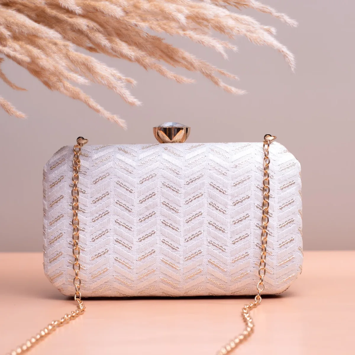 Ivory Sequin Box Clutch