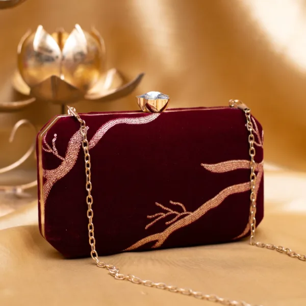 Party Velvet Box Clutch Burgandy