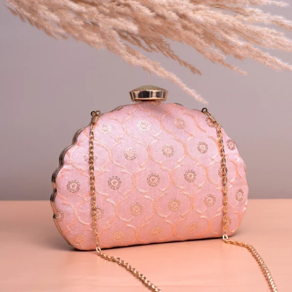 Ornate Dazzle DShape Clutch Peach