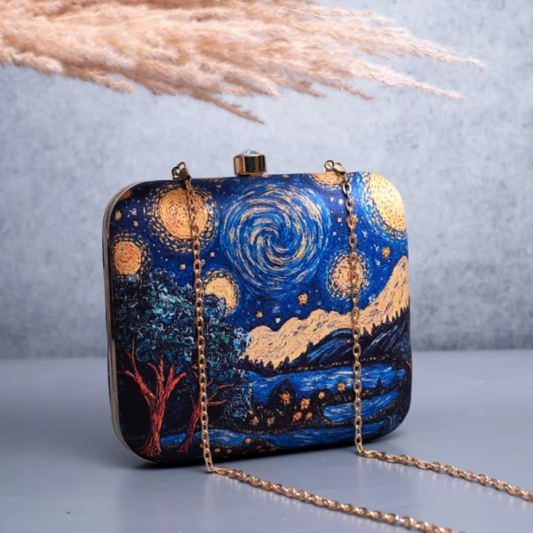 Starry Elegance Printed Clutch