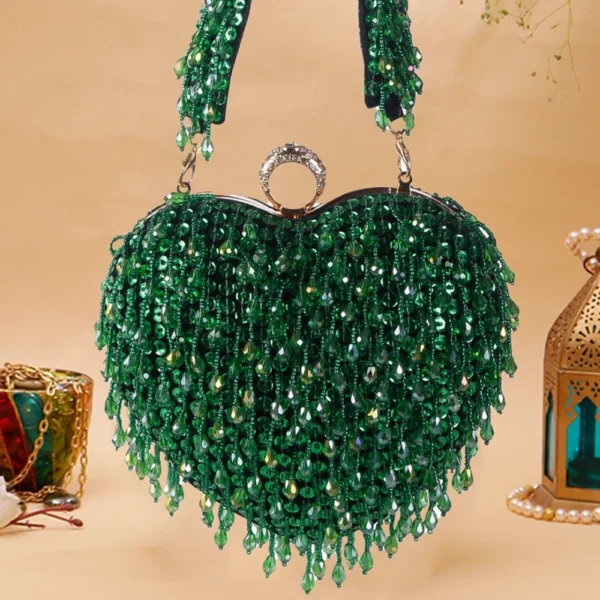 Crystal Heart Clutch Green