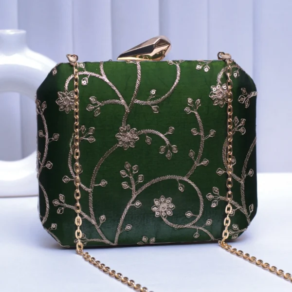 Golden Flora Clutch Green