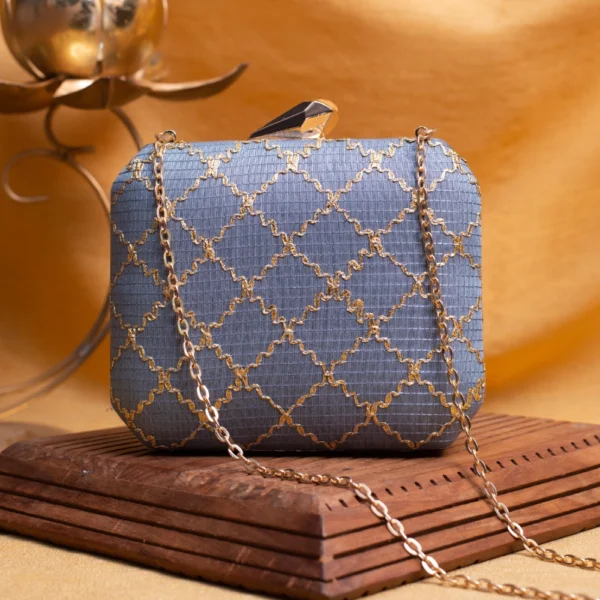 Lattice Evening Clutch Mist Blue