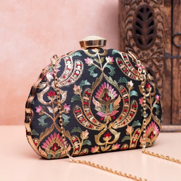 Mystic Embroidery DShape Clutch