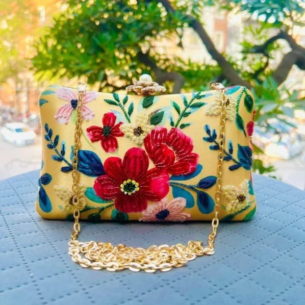 Canary Embroidery Highlight Clutch