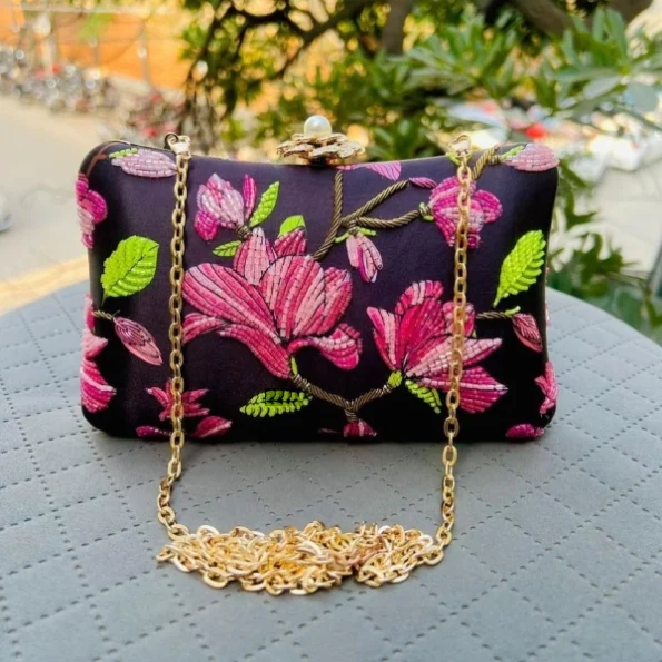 Rosette Embroidery Highlight Clutch