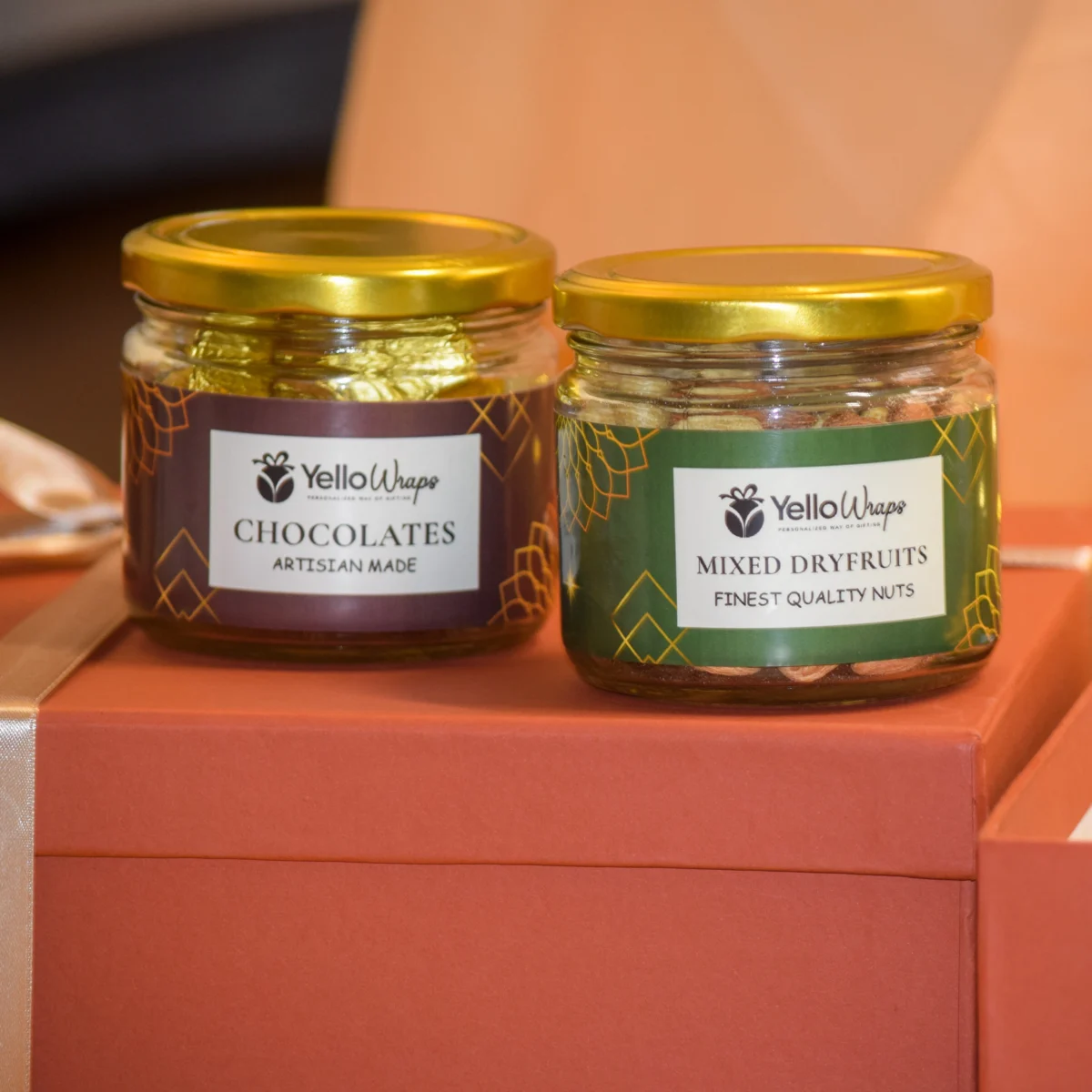 Premium dry fruits and assorted chocolates in Diwali Glow Hamper – festive gifting set.