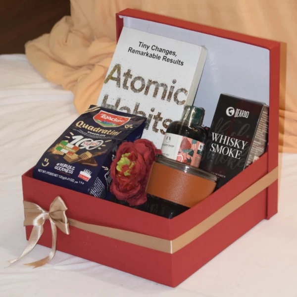 Luxury gift hamper with motivational book, tumbler, body wash, chocolate waffles, and perfume – The Aspire Hamper by YelloWraps.