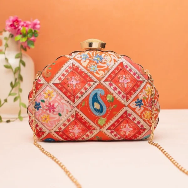 Designer Embroidery DShape Clutch 1