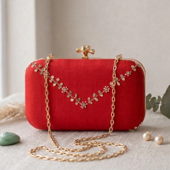 Sequin beaded Embroidery Clutch Red Sequin beaded Embroidery Clutch Red