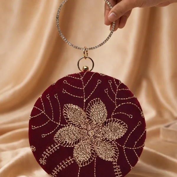 Sequins Embroidery Bangle Clutch Red