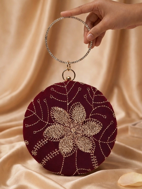 Sequins Embroidery Bangle Clutch Red Sequins Embroidery Bangle Clutch Red