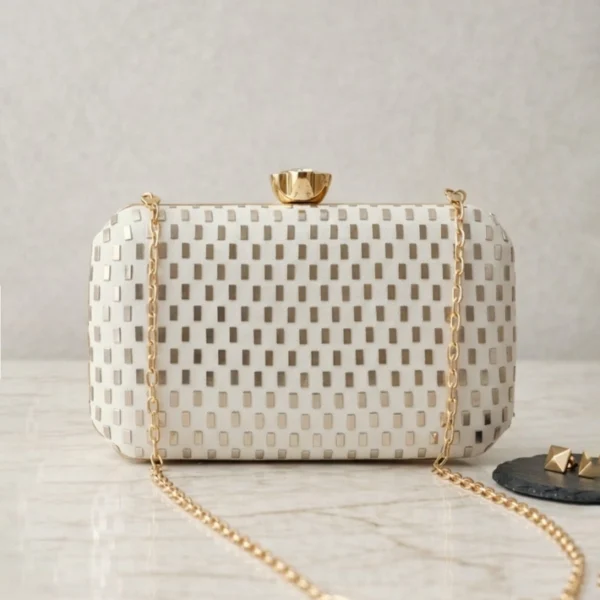 Sequins Mirror Embroidery Clutch White