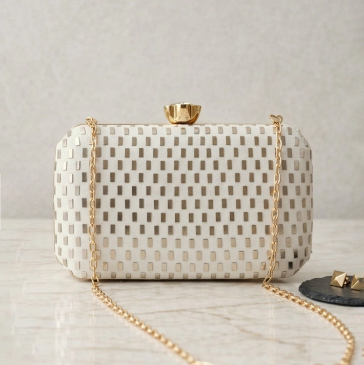 Sequins Mirror Embroidery Clutch White Sequins Mirror Embroidery Clutch White
