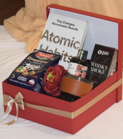 Luxury gift hamper with motivational book, tumbler, body wash, chocolate waffles, and perfume – The Aspire Hamper by YelloWraps.